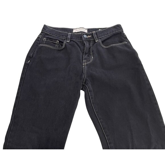 Pacsun Vintage Icon Jeans Womens 24 Black Tapered Leg Raw Hem Mid Cotton Denim - Picture 2 of 6